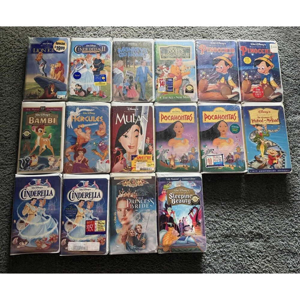 Disney Masterpiece Lot of 16 Sealed VHS Classic Childrens Movies Cinderella